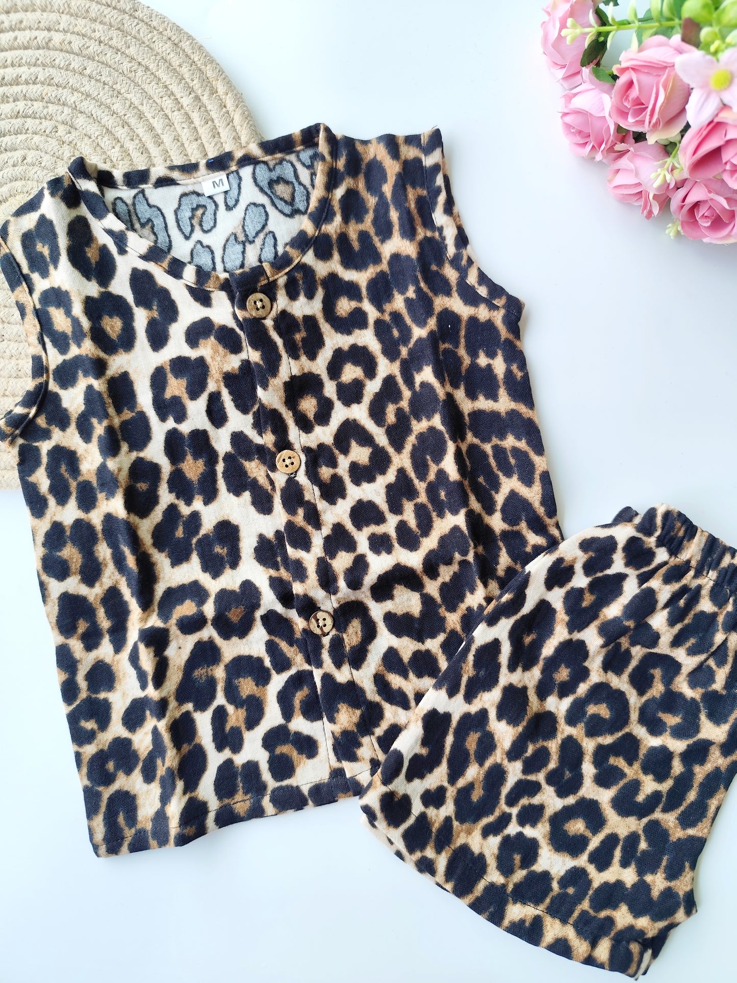 Muslin Sleeveless Co Ord Set - Cheetah