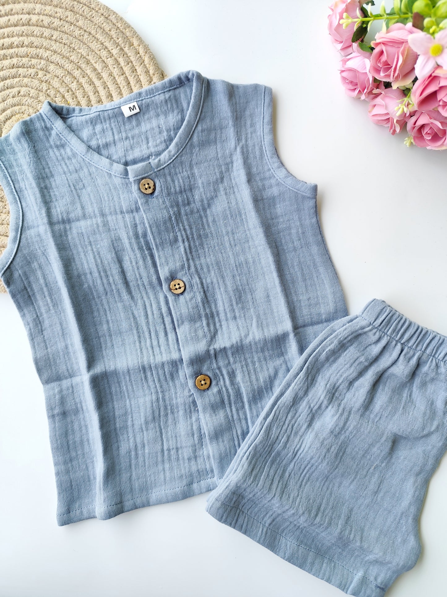 Muslin Sleeveless Co Ord Set - Grey