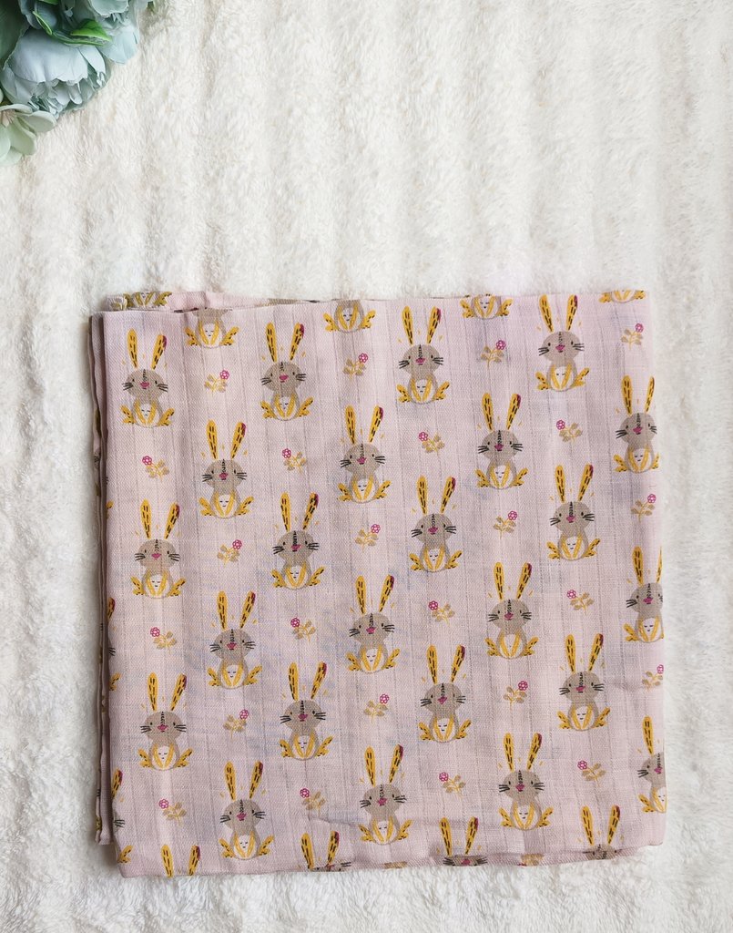 Coloured Muslin Towel/Swaddle - Bunny