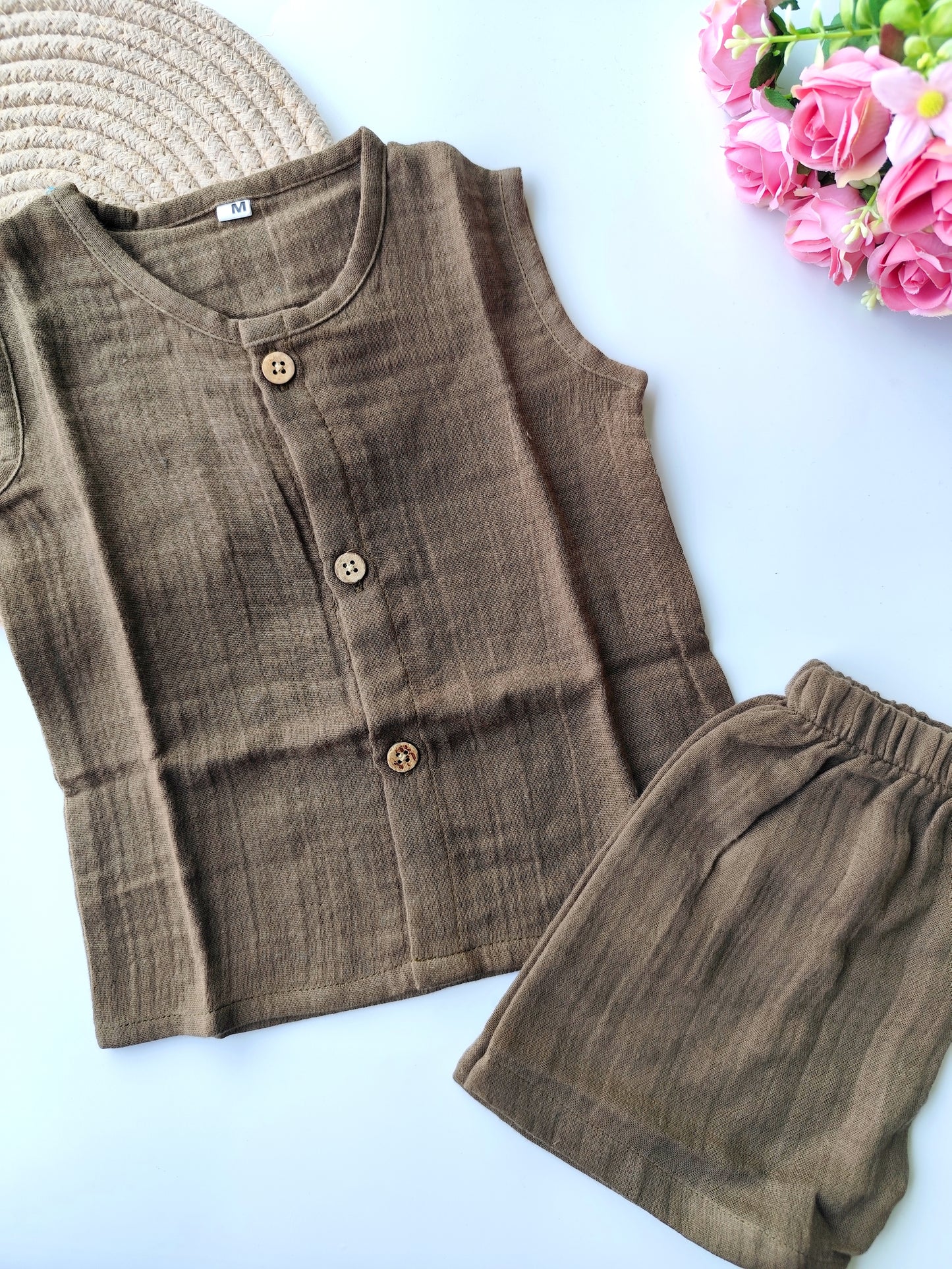 Muslin Sleeveless Co Ord Set - Green