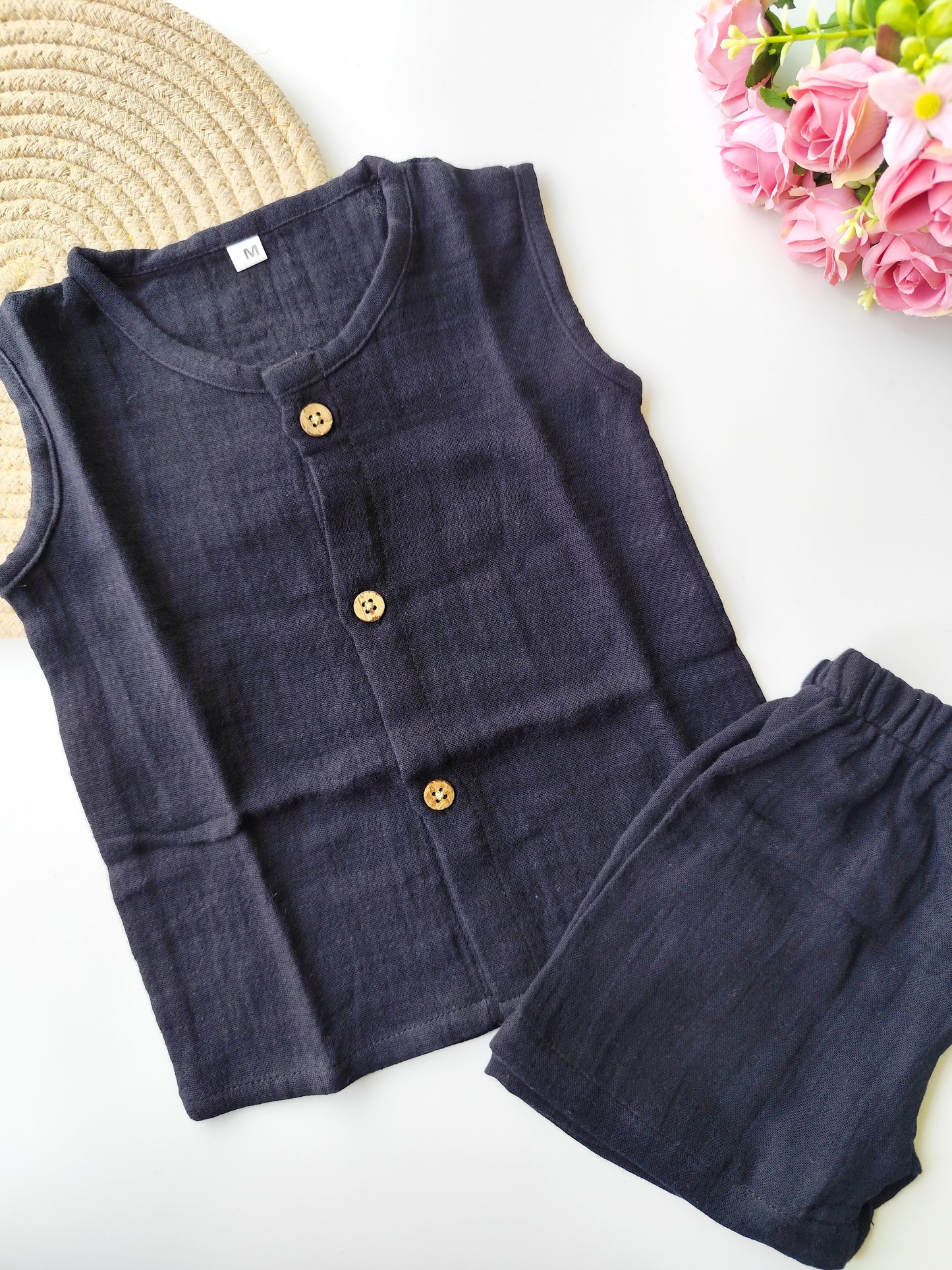 Muslin Sleeveless Co Ord Set - Black