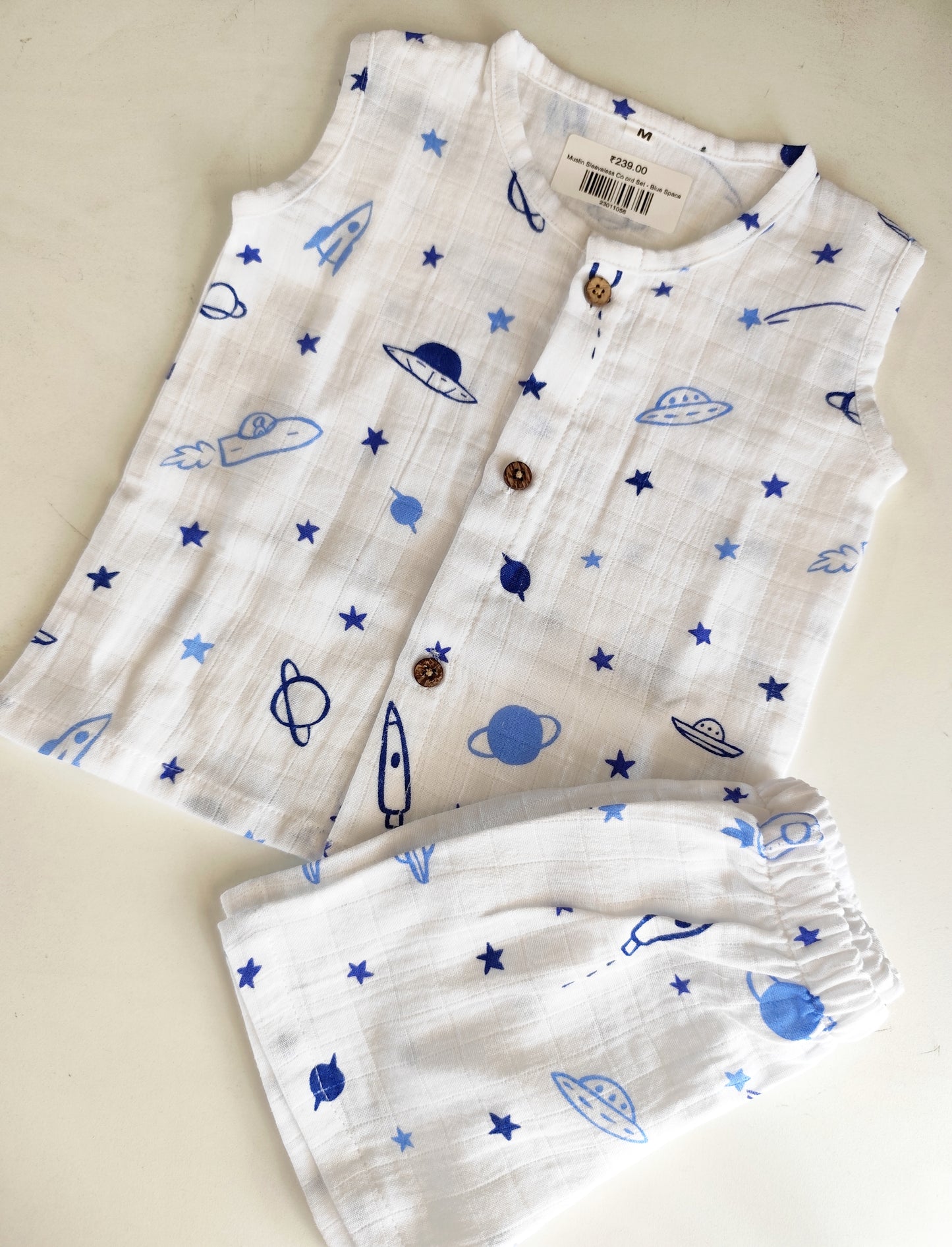 Muslin Sleeveless Co ord Set - Blue Space