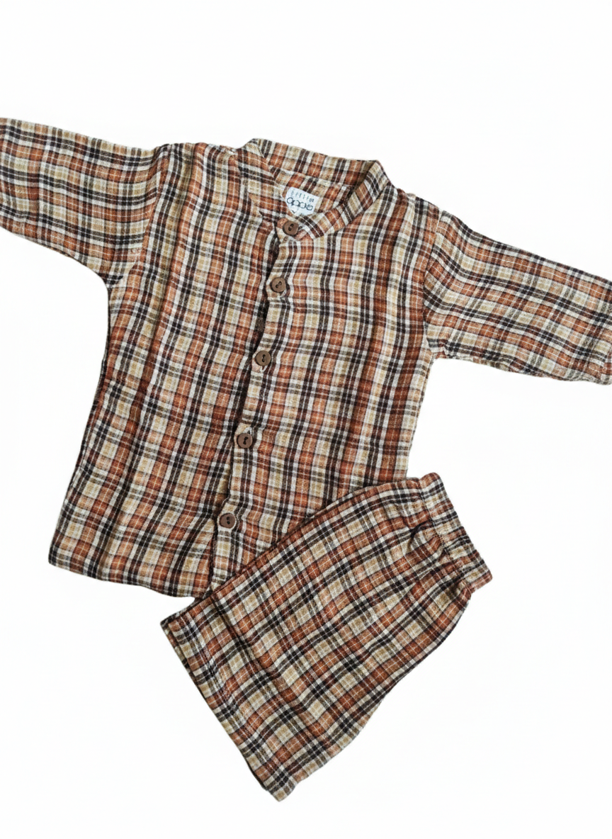 Muslin Collared Co Ord Set - Brown Checks