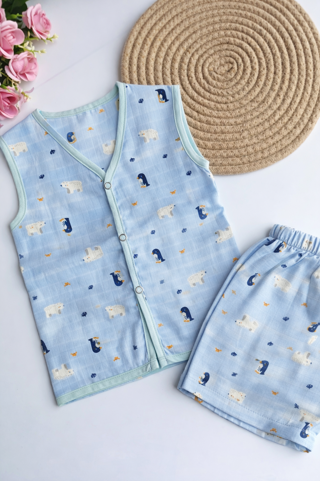 Muslin Colored Co-Ord Sets - Penguin