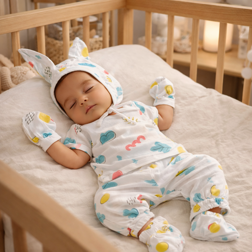 Muslin Cap, Mittens & Booties