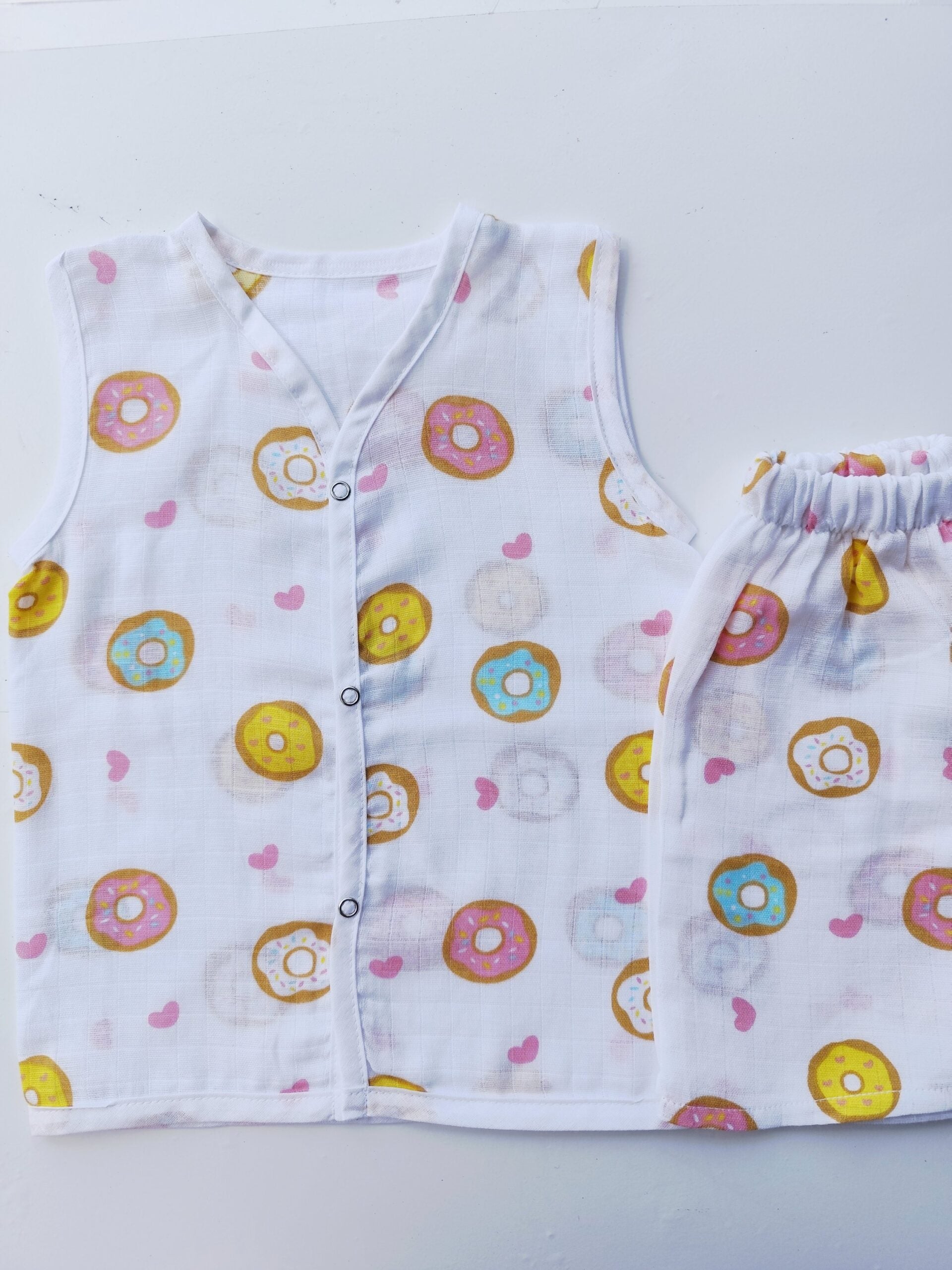 Muslin White Co-Ord Sets - Donut Print - 9 - 12 M image