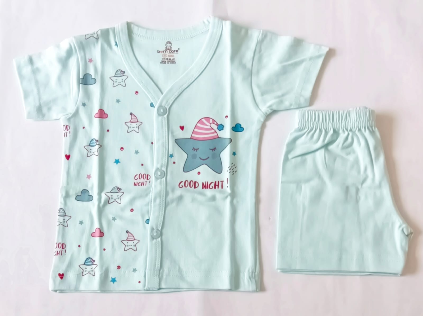 Unisex Cotton T-Shirt Trouser Set - Star Good Night Print - Blue, 0 - 6 M image