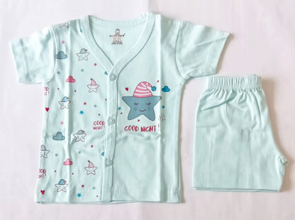Unisex Cotton T-Shirt Trouser Set - Star Good Night Print - Blue, 0 - 6 M image