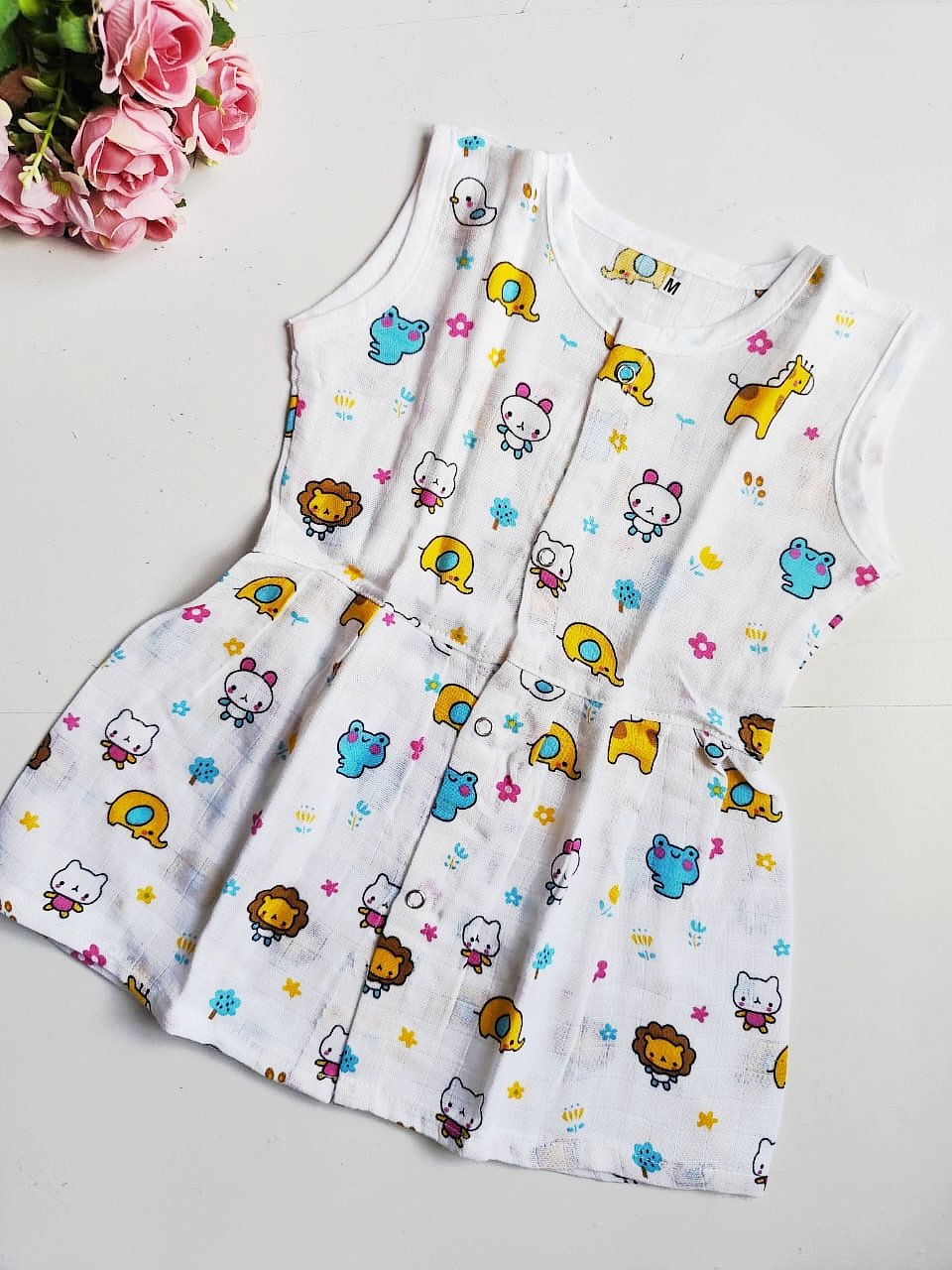 Muslin Hip Cut Frocks - Bunny Print, 3 - 6 M image