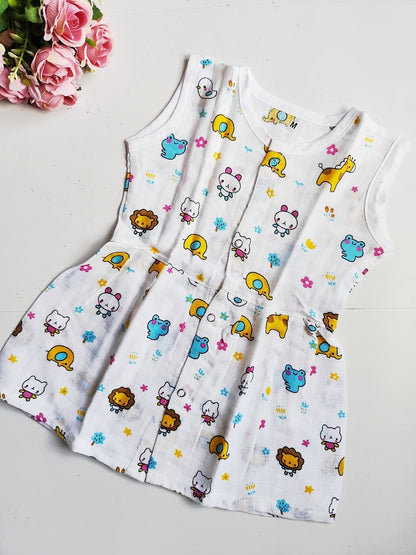 Muslin Hip Cut Frocks - Bunny Print, 3 - 6 M image