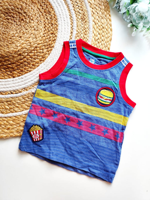 Kids Sleeveless Cotton Top - Burger & Fries