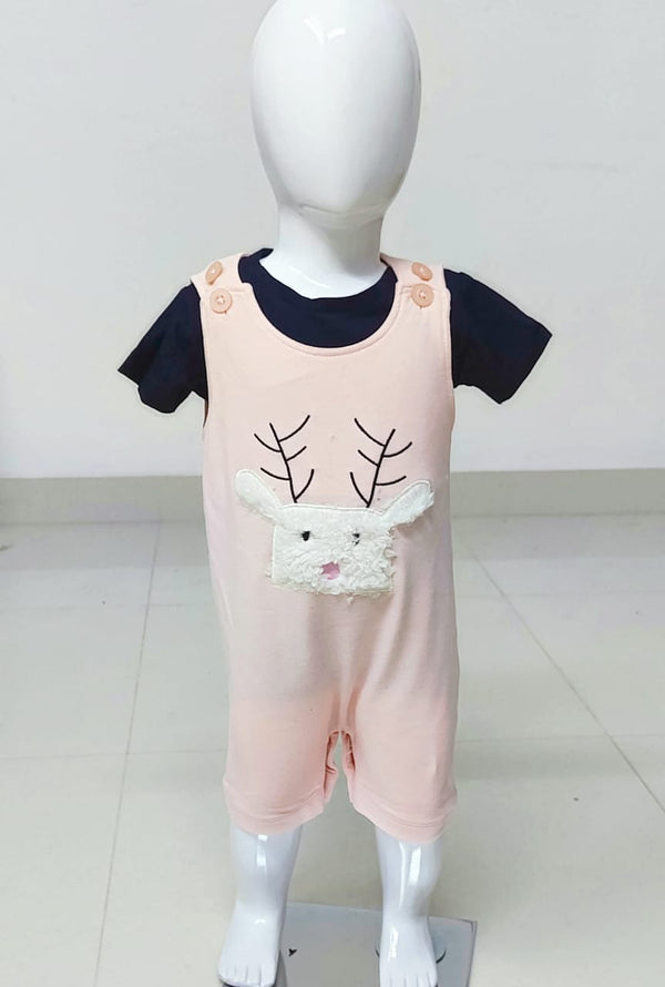 Pink Fluffy Reindeer Dungaree Set