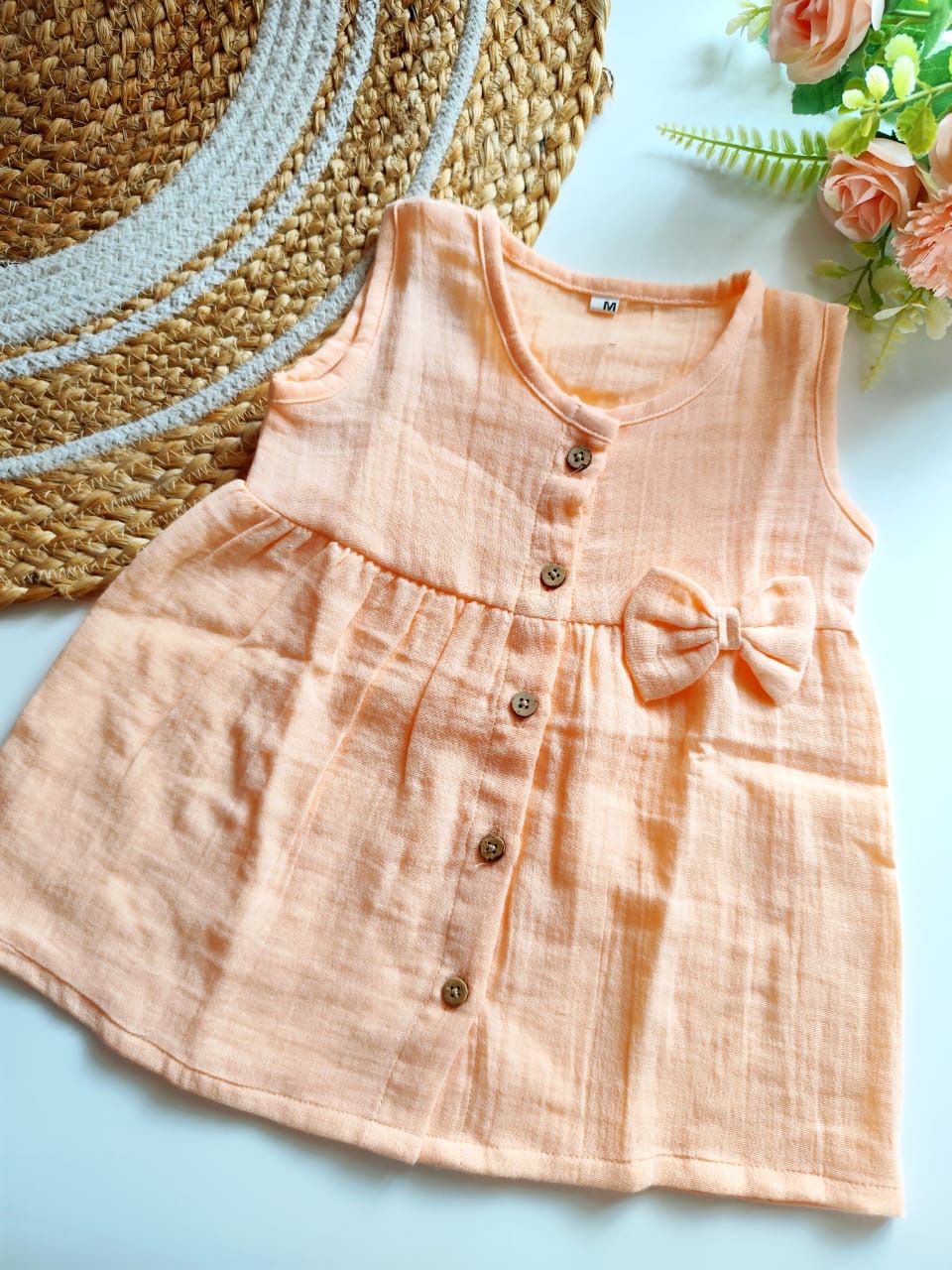 Muslin Hip Cut Frock - Peach