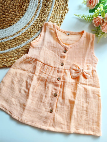 Muslin Hip Cut Frock - Peach