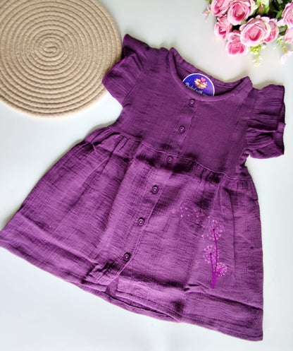 Muslin Frill Sleeve Frock - Purple