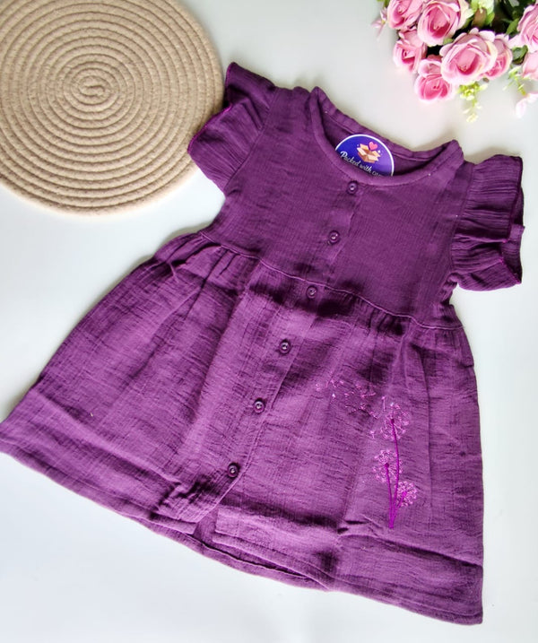 Muslin Frill Sleeve Frock - Purple
