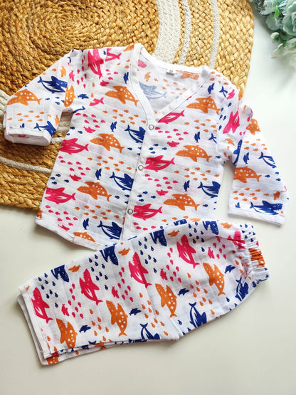 Muslin Night Suits - Sea