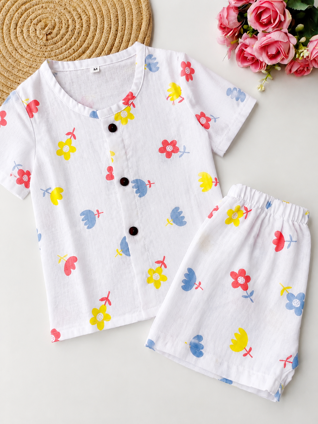 Muslin Half Sleeve Co Ord Set - Floral