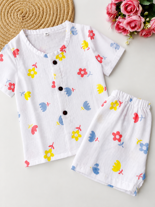 Muslin Half Sleeve Co Ord Set - Floral