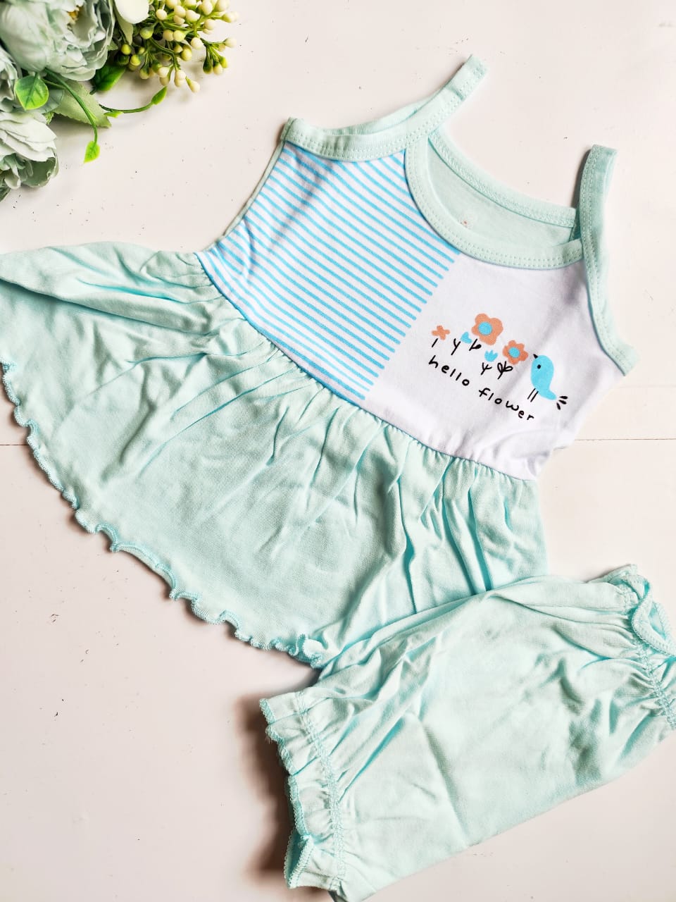 Sleeveless Cotton Frock - Hello Flower Print (0 - 3 Months) image 1