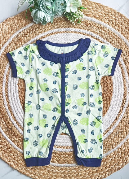 Girls Cotton Printed Romper - Green, 0 - 6 M image
