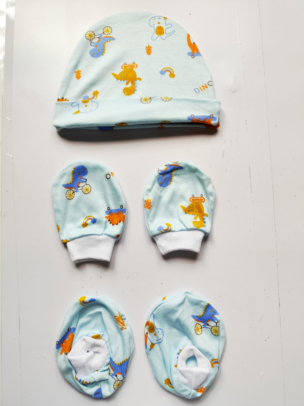 Cotton Cap, Mittens &amp; Booties Set - Dino Print (0 - 6 Months) image 0