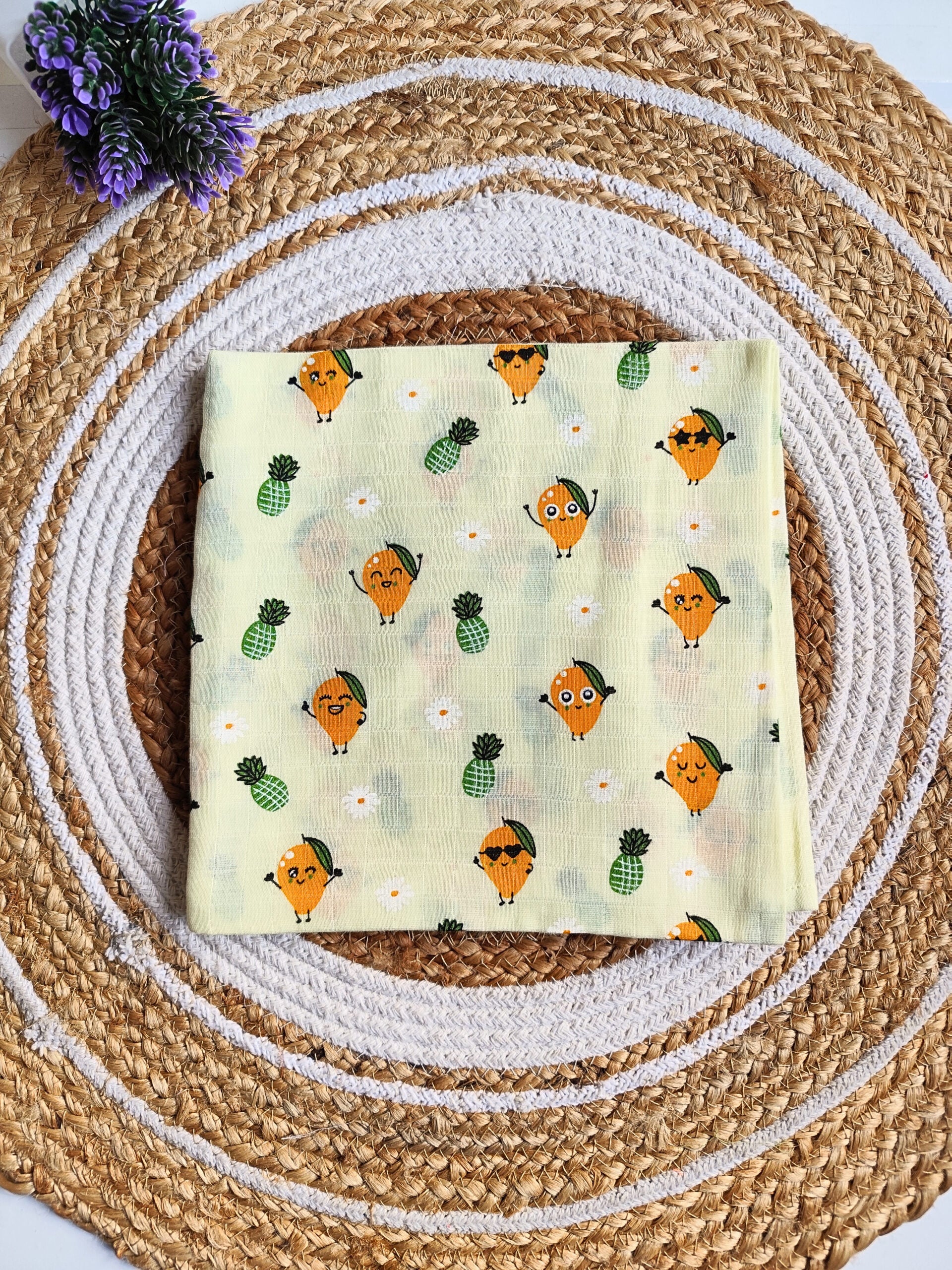Muslin Colored Swaddle - Yellow Mango Print image 1