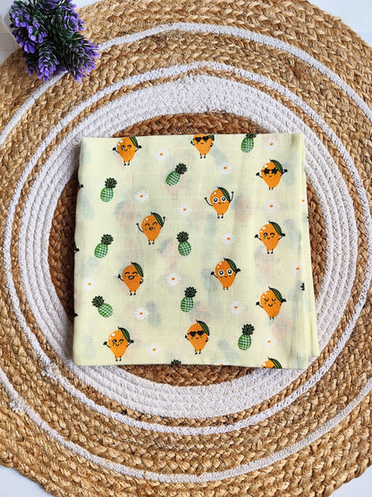 Muslin Colored Swaddle - Yellow Mango Print image 1