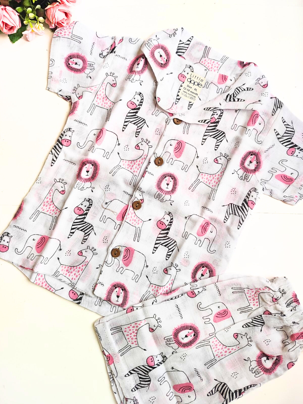 Muslin Collared Co Ord Set - Animals Print - 12 - 18 M image