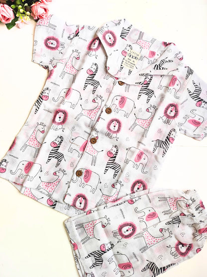 Muslin Collared Co Ord Set - Animals Print - 12 - 18 M image