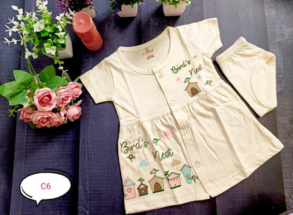 Cotton Frock - Bird's Nest Print - Cream, 12 - 18 M image