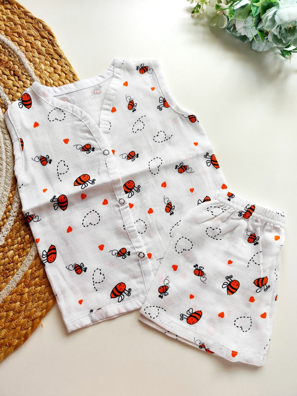 Muslin Sleeveless Co Ord - Bumblebee Hearts