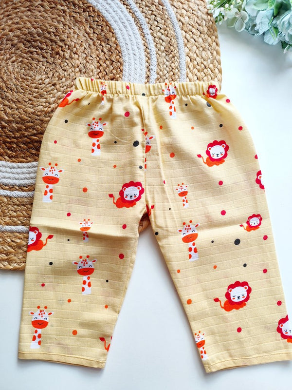 Muslin Pant - Light Yellow Giraffe & Lion Print