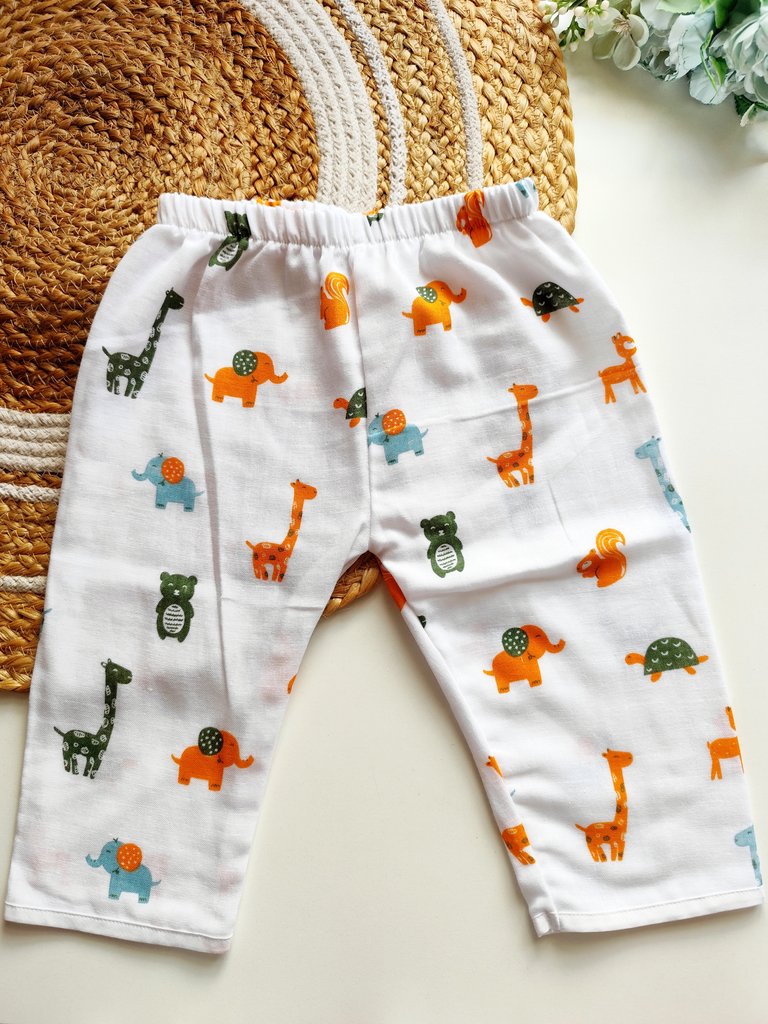 Muslin Pant - White Safari Animal Print