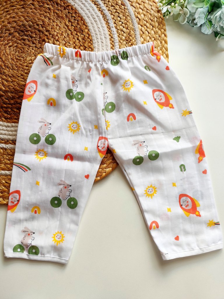 Muslin Pant - Whimsical Bunny & Rocket Print