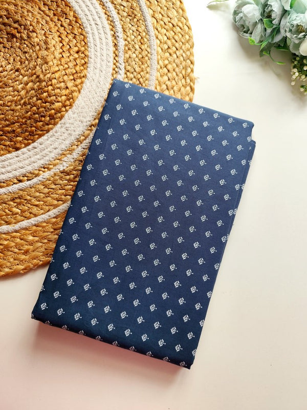 Cotton Thottil 3 1/2 M- Navy Blue White Motif Print