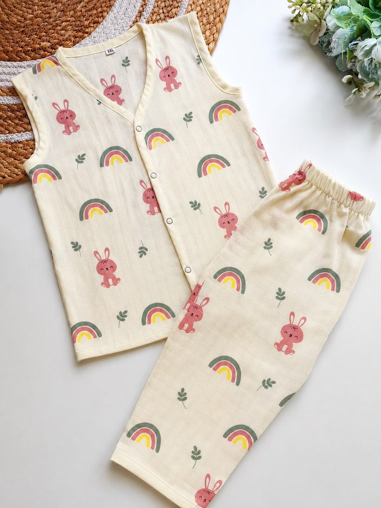 Sleeveless Co Ord Set - Bunny Rainbow Print