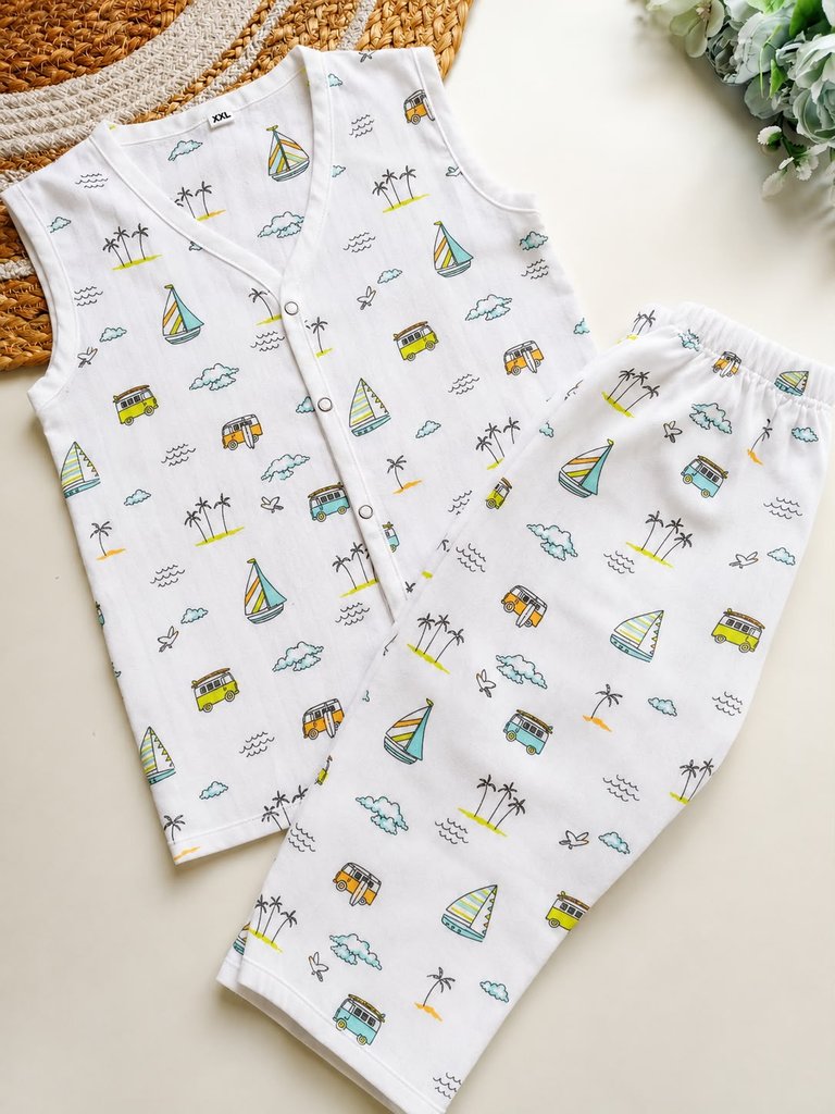 Sleeveless Co Ord Set - Summer Vacation Print