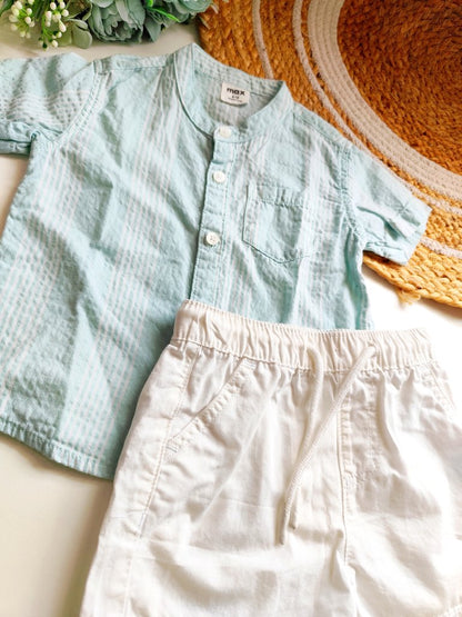 Max Brand Mandarin Collar sets - Mint Green Stripes