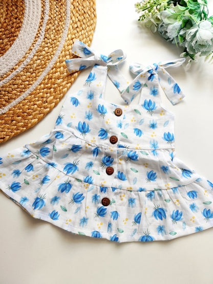 Muslin Layered frocks - Blue Floral Print