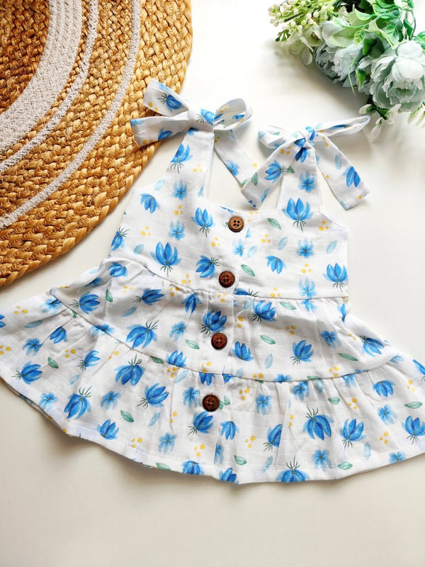 Muslin Layered frocks - Blue Floral Print
