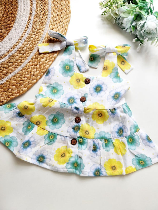 Muslin Layered frocks - Yellow & Teal Floral