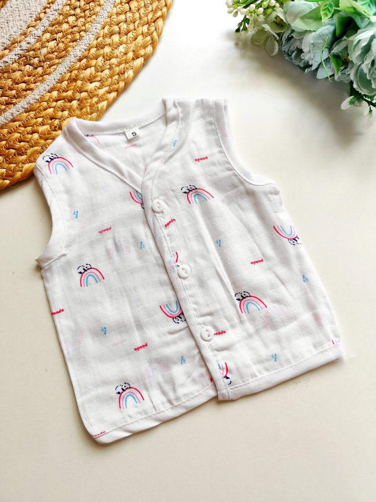 Muslin Jablas (Affordable Range) - White Rainbow Panda Print