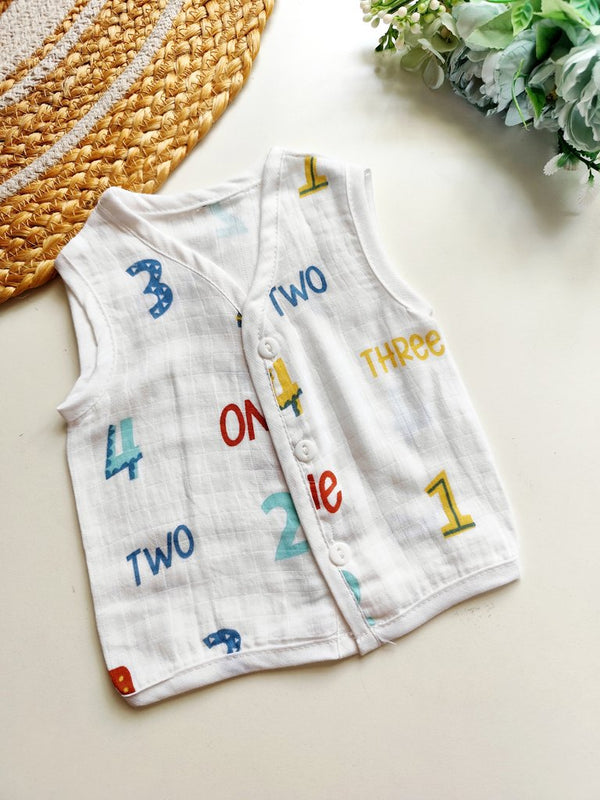 Muslin Jablas (Affordable Range) - White with Numbers & Words Print