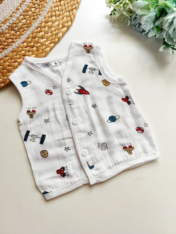 Muslin Jablas (Affordable Range) - White with Playful Space Print