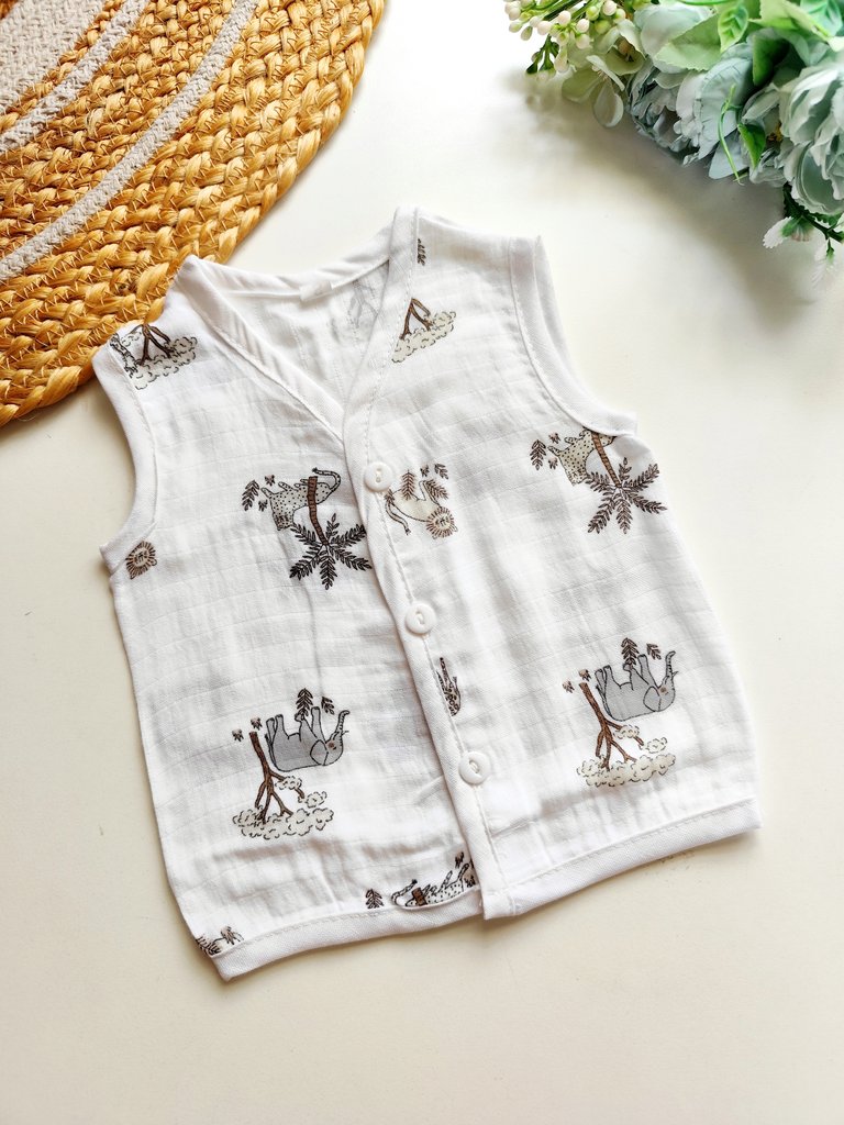 Muslin Jablas (Affordable Range) - White with Elephant Print