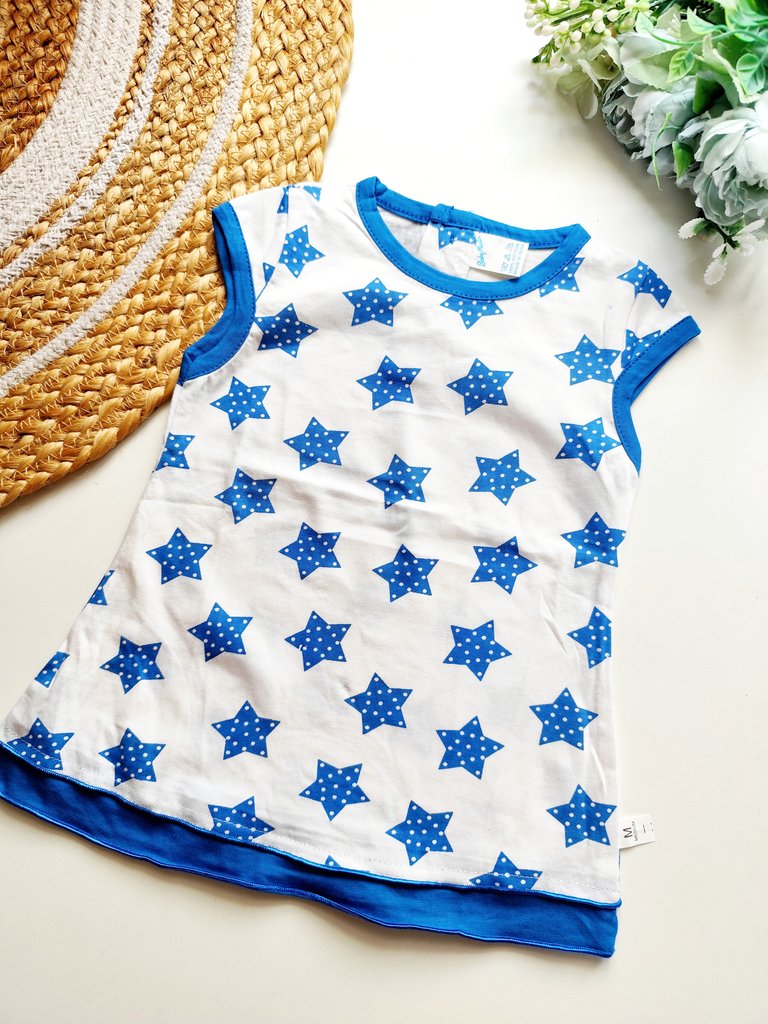 T shirt Tops- White with Blue Polka Dot Stars