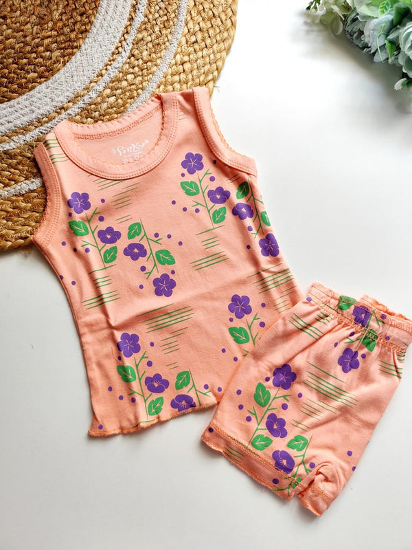 Tops and Bottom Sets- Peach Floral Print