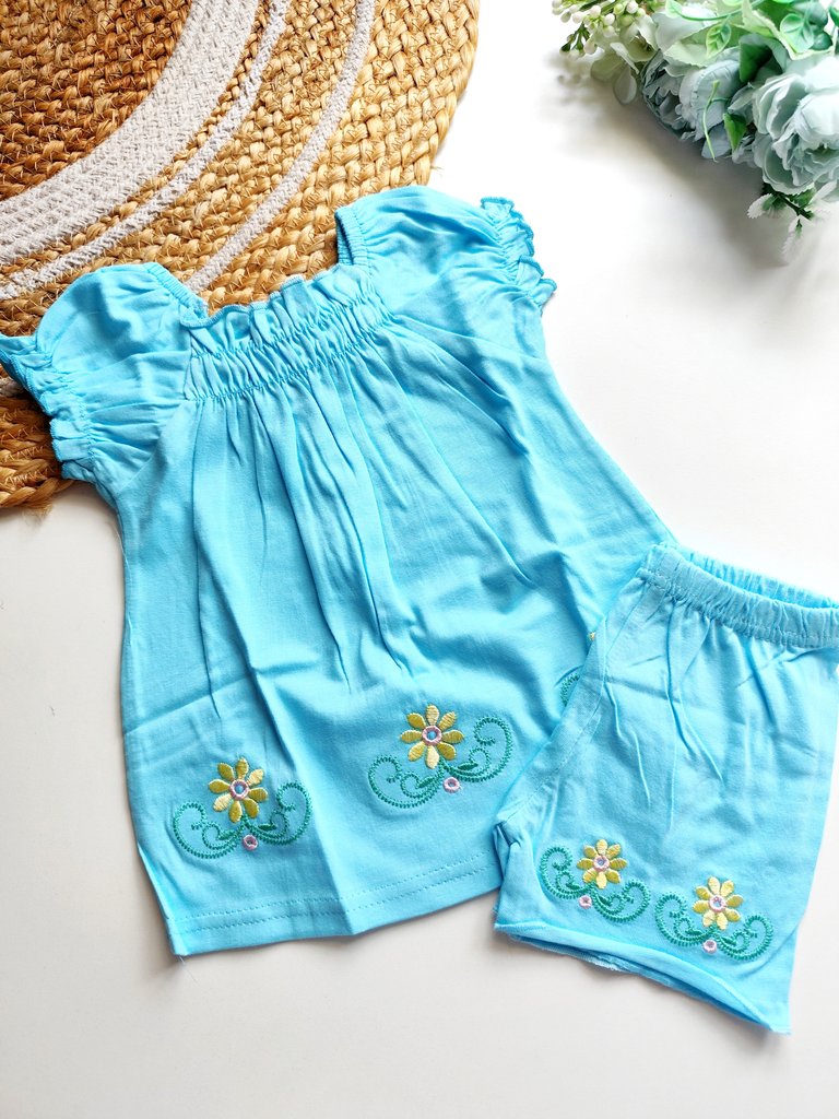 Tops and Bottom Sets- Aqua Blue Floral