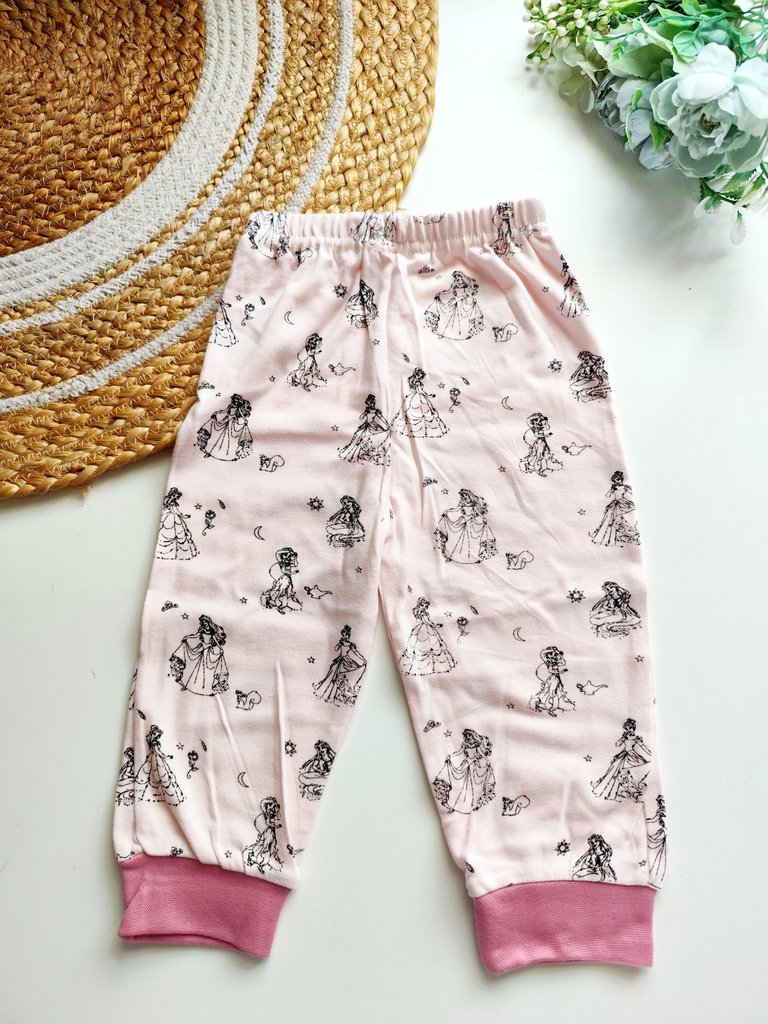 Hosiery Cotton Pant- Pink Princess Doodle Print